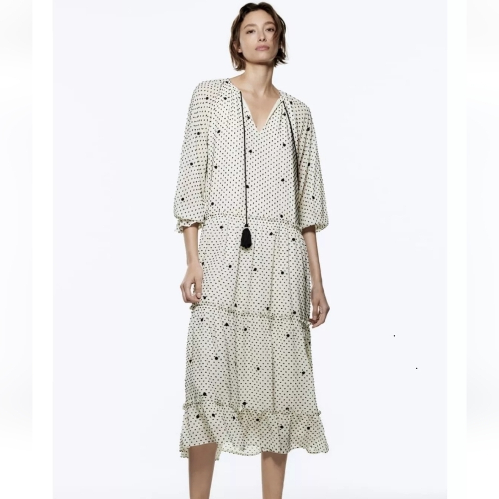 Zara Womens Oversized Plumetis Dotted Mesh Ecru Size XS